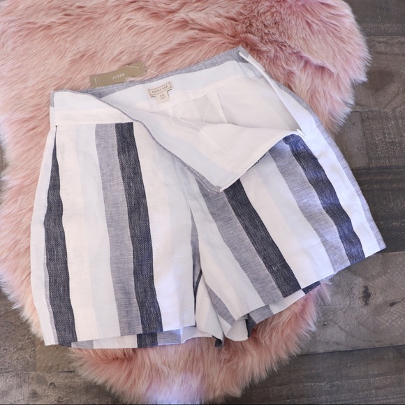 J Crew Point Sur Linen Striped Shorts 00 - Picture 3 of 7